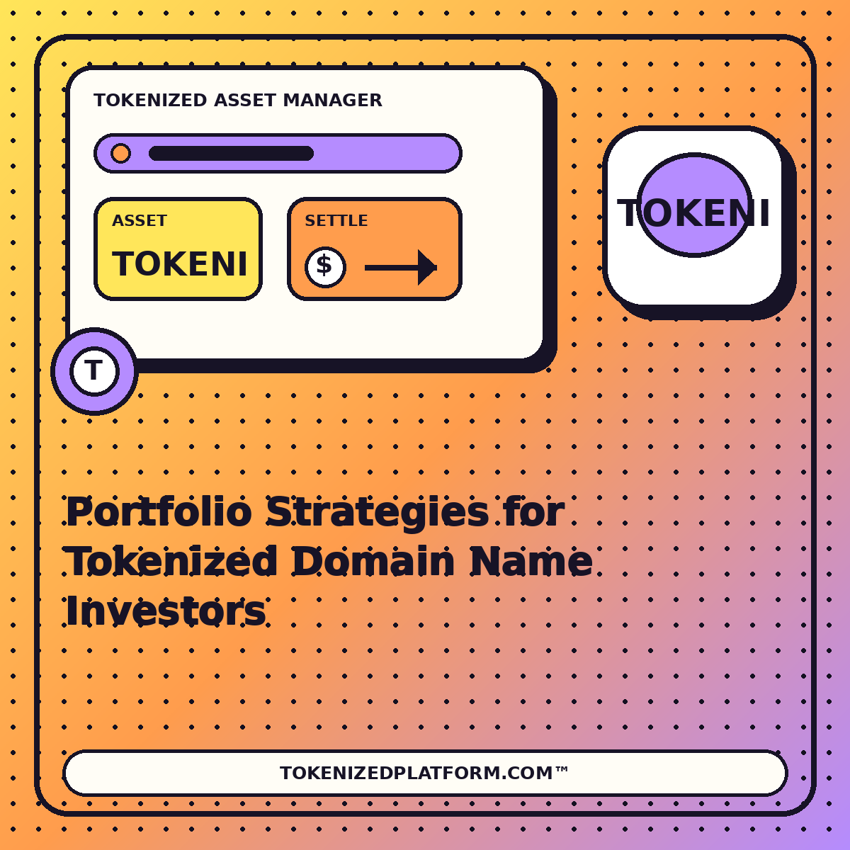Portfolio Strategies for Tokenized Domain Name Investors — neon tokenized asset manager illustration for TokenizedPlatform.com™